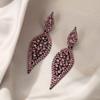 EVER FAITH Women's Chandelier Earrings Art Deco Sparkly 2 Leaf Drop Hollow-out Crystal Clip-on Dangle Earring Pink Black-Tone view 4