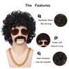 ColorGround 3-Pieces Chain and Moustache and Short Curly Wig for 70'S Disco Party (Black (4 pieces set)) view 2