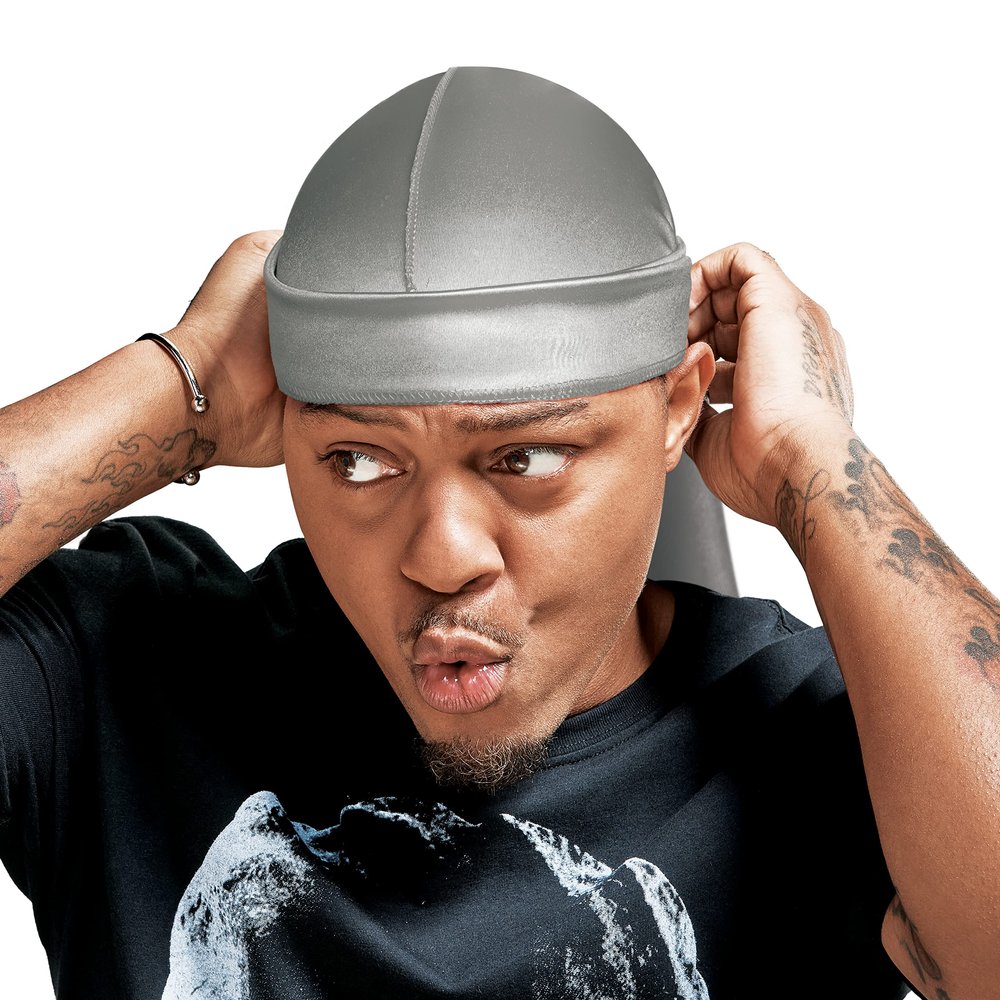 RED by Kiss Bow Wow X Power Wave Extreme Shine Silky Durag, Breathable, Long Tail Doo Rag for Maximum Wave Compression, Smooth Wide Straps, Durable Headwrap Turban Style (Gray)