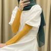 KXY 3 Pairs Women's Long Mold Cotton Gloves Sun UV Protection for Islamic Jersey Muslim Arm Sleeves Cover Hijab Arab Sunscreen (Green+Coffee+Khaki), One Size view 3