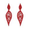 EVER FAITH Leaf-shape Chandelier Dangle Earring Hollow-out Art Deco Round Rhinestone Crystal Clip-on Earrings for Women Red Red-Tone view 1