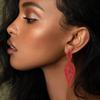 EVER FAITH Leaf-shape Chandelier Dangle Earring Hollow-out Art Deco Round Rhinestone Crystal Clip-on Earrings for Women Red Red-Tone view 2