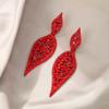EVER FAITH Leaf-shape Chandelier Dangle Earring Hollow-out Art Deco Round Rhinestone Crystal Clip-on Earrings for Women Red Red-Tone view 4