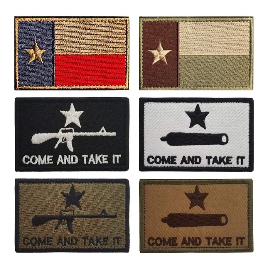 Antrix 6 Set Texas Flag and Come and Take it Tactical Patch with Hook & Loop Fastener Combat American Decorative Patch for Army Clothes Uniform,Tactical Backpack,Outdoor Activity