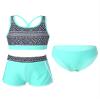 Daenrui Kids Girls Floral Racer Back Crop Top with Bottoms Boardshorts 3 Pieces Athletic Tankini Swimsuit Mint 14 Years view 1