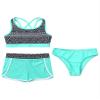Daenrui Kids Girls Floral Racer Back Crop Top with Bottoms Boardshorts 3 Pieces Athletic Tankini Swimsuit Mint 14 Years view 3
