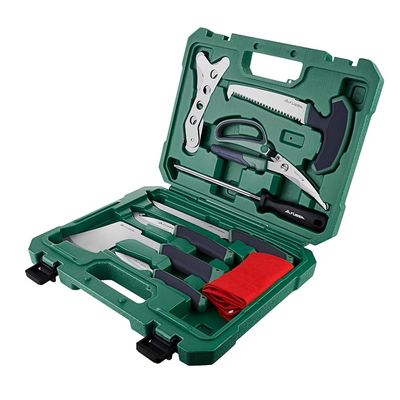Flissa Hunting Field Dressing Kit, 10 Piece Hunting Knife Set with Skinning Knife, Butcher Game Processing Kit with Portable Storage Case for Deer, Meat Processing, Fishing, Camping, Survival (Green)