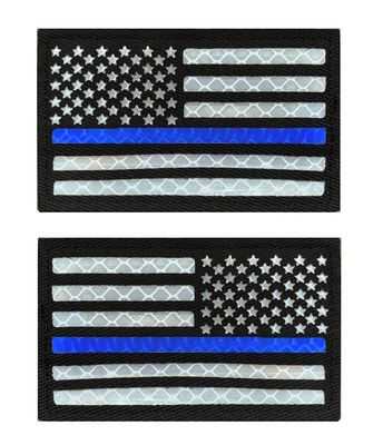 Antrix 2 Set IR Infrared Thin Blue Line USA Flag Patch,Tactical US Patch with Hook Fastener Reflective Die Cut Combat American Patch for Army Clothes,Tactical Backpack,Military Activity