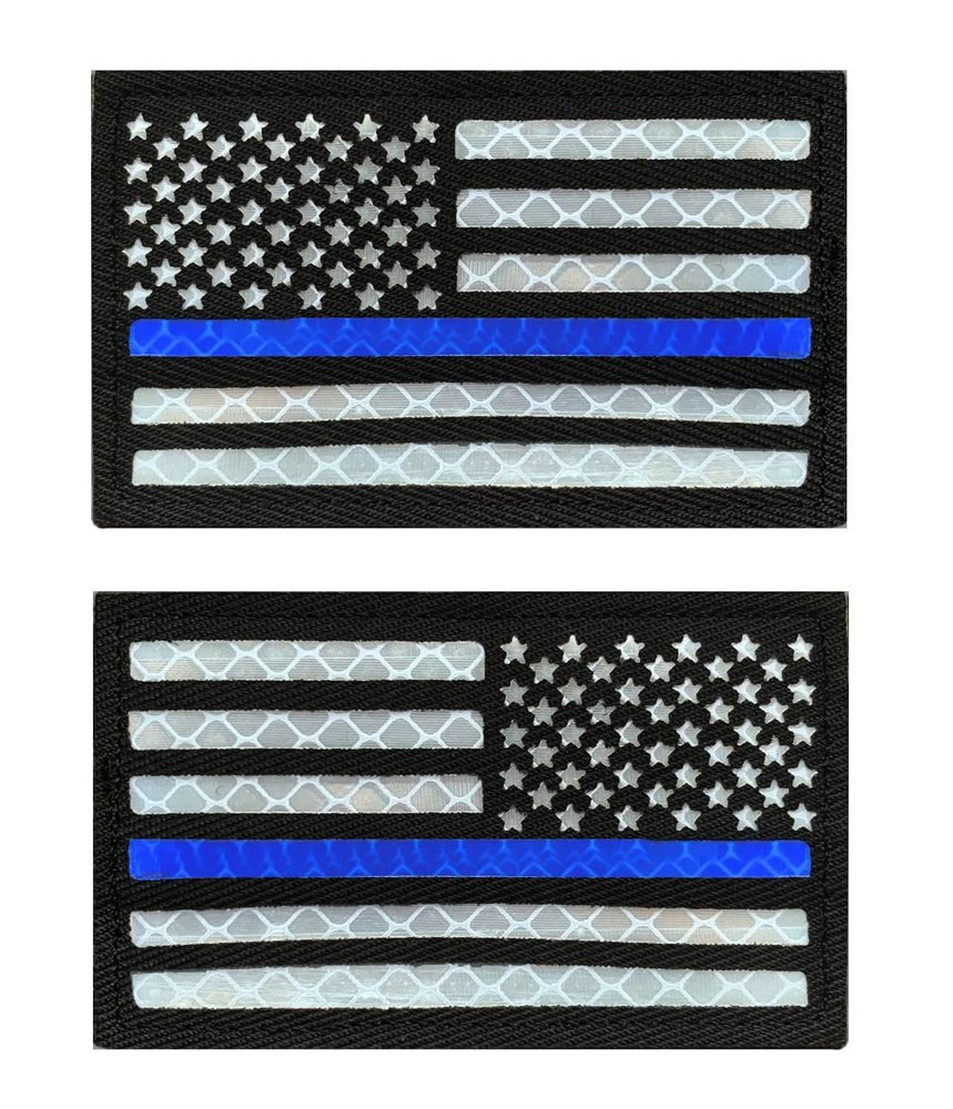 Antrix 2 Set IR Infrared Thin Blue Line USA Flag Patch,Tactical US Patch with Hook Fastener Reflective Die Cut Combat American Patch for Army Clothes,Tactical Backpack,Military Activity
