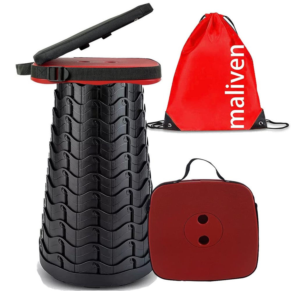 maliven Collapsible Camping Stool with Seat Cushion & Nylon Bag, Square Portable Telescopic Stool, Lightweight Sturdy Foldable Stool for Camp Fishing Picnic, Max Load 550 lb