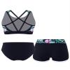 Daenrui Kids Girls Floral Racer Back Crop Top with Bottoms Boardshorts 3 Pieces Athletic Tankini Swimsuit Black,Cross Back 10 Years view 2