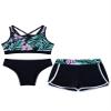Daenrui Kids Girls Floral Racer Back Crop Top with Bottoms Boardshorts 3 Pieces Athletic Tankini Swimsuit Black,Cross Back 10 Years view 3