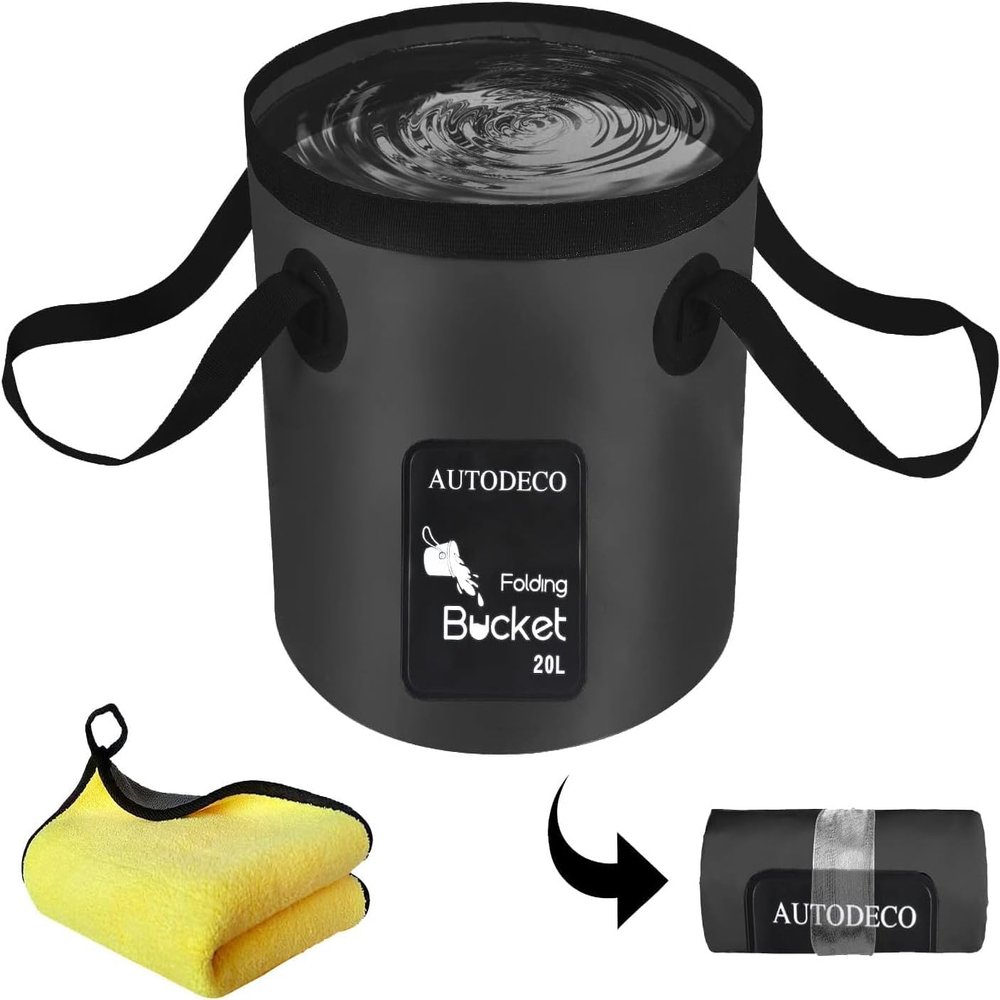 AUTODECO Collapsible Bucket 5 Gallon Container Folding Water Bucket Portable Wash Basin for Camping Fishing Travelling Outdoor Gardening Black 1Pcs 20L