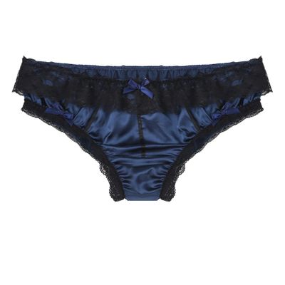 Yihuimin Mens Satin Floral Lace Bikini Briefs French Maid Sissy Crossdress Panties Underwear Blue XX-Large
