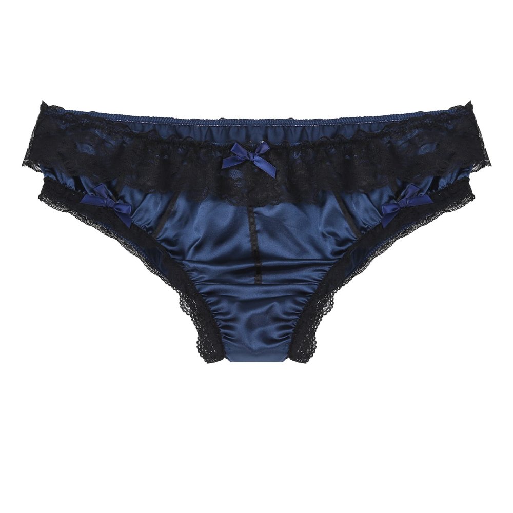 Yihuimin Mens Satin Floral Lace Bikini Briefs French Maid Sissy Crossdress Panties Underwear Blue Large