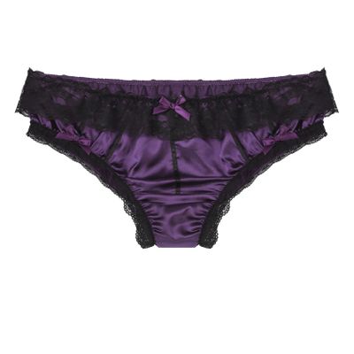 Yihuimin Mens Satin Floral Lace Bikini Briefs French Maid Sissy Crossdress Panties Underwear Purple XX-Large