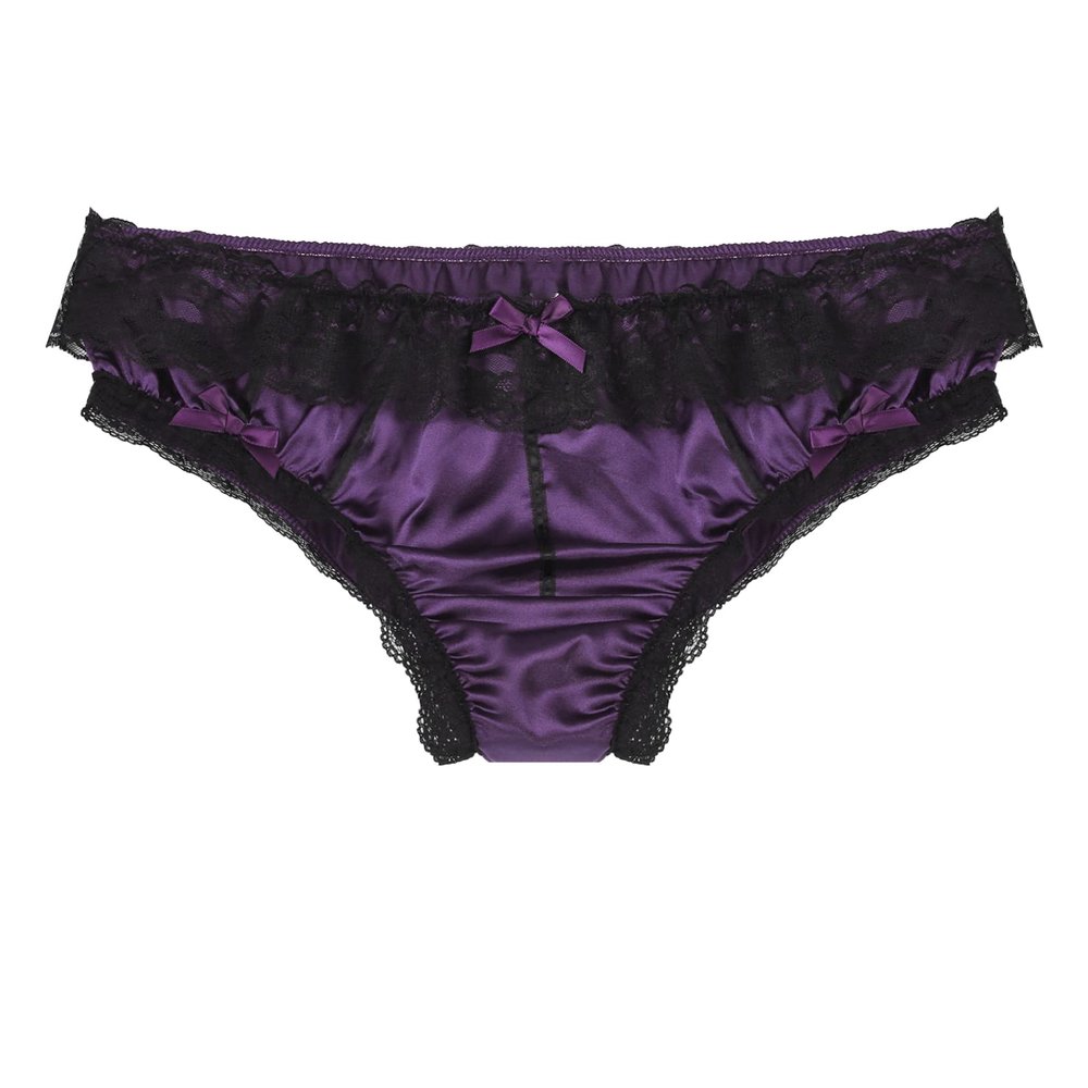 Yihuimin Mens Satin Floral Lace Bikini Briefs French Maid Sissy Crossdress Panties Underwear Purple XX-Large