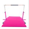 Professional Gymnastics Bar Kip Bar with 6'x4' Tumble Mat Set for Kids/Adults, 3 to 5 FT Adjustable Height Horizontal Bar, Junior Gymnast Gymnastic Bar Home Gym Expandable Asymmetric Bar Pink view 2