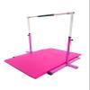 Professional Gymnastics Bar Kip Bar with 6'x4' Tumble Mat Set for Kids/Adults, 3 to 5 FT Adjustable Height Horizontal Bar, Junior Gymnast Gymnastic Bar Home Gym Expandable Asymmetric Bar Pink view 3