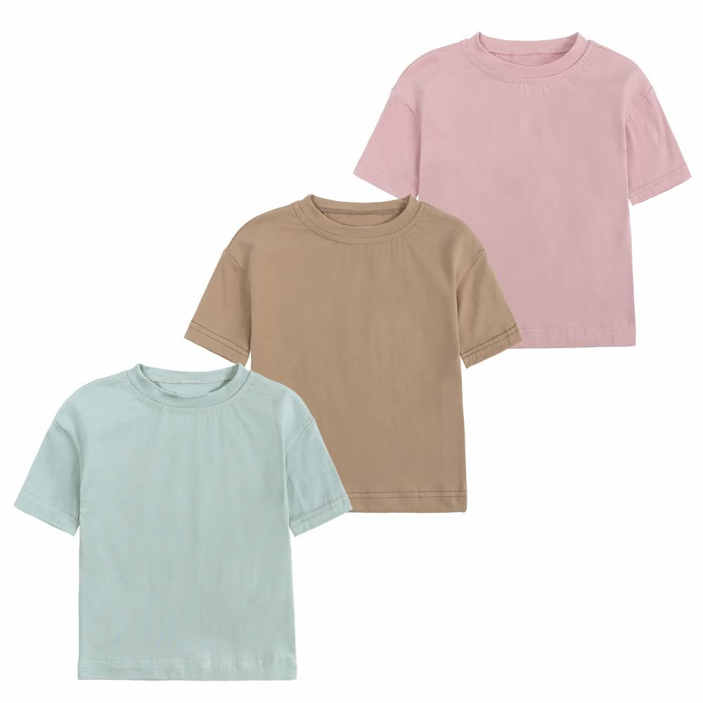 ZFTTZYMX Baby Boys Girls Cotton T-Shirts 3Pack Solid Color Short Sleeve Tee Summer Crewneck Tops for Toddler Kids