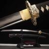 HERO SWORD Sanmai Folded Steel Japanese Samurai Sword Real Hamon Razor Sharp Full Black Genuine ray Skin Saya,Copper Tsuba view 1