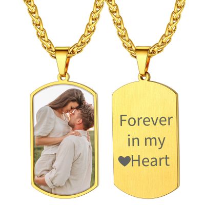 Personalized Dog Tags Necklace with Chain 18K Gold Text/Image Print Photo Custom Engraving Pendant, Gift for Men Women