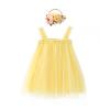 1st First Birthday Outfit Girl Baby Wedding Flower Girl Dress Toddler Tutu Tulle Princess Summer Dress+Flower Headband One Year Old Birthday Gifts Cake Smash Party Photoshoot Yellow 3-4 Years view 1