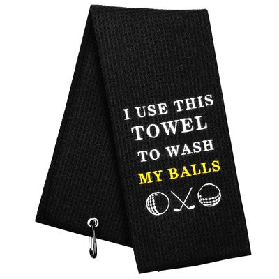 botogift Funny Golf Towel, I Use This Towel to Wash My Balls, Golf Gifts for Men - Golf Accessories for Men, Embroidered Towels for Bags with Clip, Black
