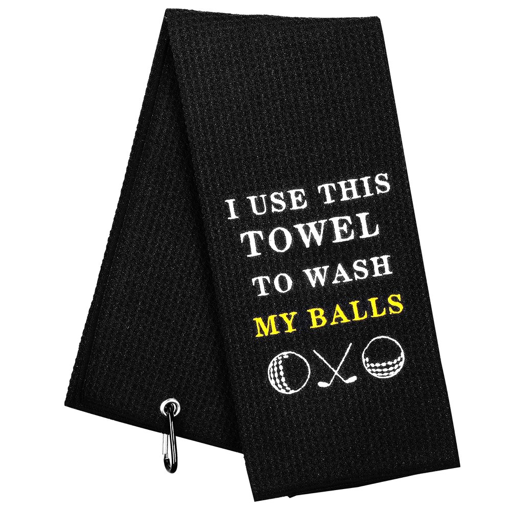 botogift Funny Golf Towel, I Use This Towel to Wash My Balls, Golf Gifts for Men - Golf Accessories for Men, Embroidered Towels for Bags with Clip, Black