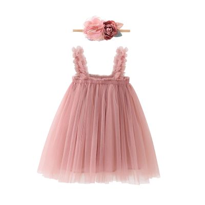 1st First Birthday Outfit Girl Baby Wedding Flower Girl Dress Toddler Tutu Tulle Princess Summer Dress+Flower Headband One Year Old Birthday Gifts Cake Smash Party Photoshoot Pink 18-24 Months