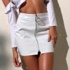 NaRHbrg Faux Leather Bodycon Slim Mini Pencil Skirt for Women Zip High-Waist Skirts Ladies Solid Button Short Skirts view 2
