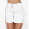 NaRHbrg Faux Leather Bodycon Slim Mini Pencil Skirt for Women Zip High-Waist Skirts Ladies Solid Button Short Skirts view 4