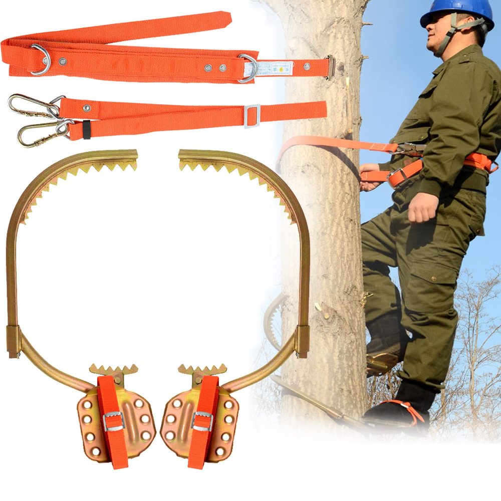 wzfdm Tree Climbing Spikes, Adjustable Non-Slip Pole Climbing Gear with Safety Harness, Picking Fruit,Climbing Tree Spikes for High Altitude Logging,Type250