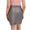 NaRHbrg Faux Leather Bodycon Slim Mini Pencil Skirt for Women Zip High-Waist Skirts Ladies Solid Button Short Skirts view 3