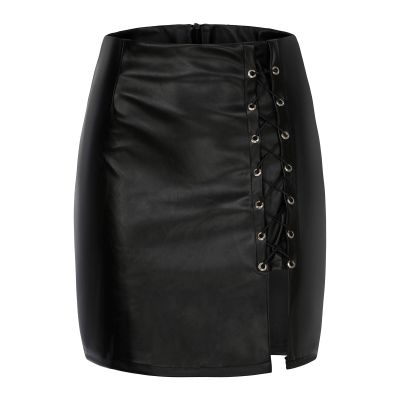 NaRHbrg Faux Leather Bodycon Slim Mini Pencil Skirt for Women Zip High-Waist Skirts Ladies Solid Button Short Skirts