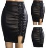 NaRHbrg Faux Leather Bodycon Slim Mini Pencil Skirt for Women Zip High-Waist Skirts Ladies Solid Button Short Skirts view 2