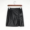 NaRHbrg Faux Leather Bodycon Slim Mini Pencil Skirt for Women Zip High-Waist Skirts Ladies Solid Button Short Skirts view 4