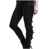 Women's Gothic Cargo Pants Retro Gothic High Elastic Plus Size Steampunk Criss Cross Lace Up Party Cosplay Trouser Black view 1