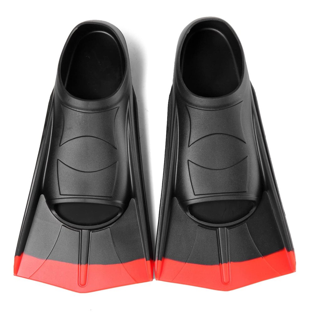 Fanwill Kids Swim Fins,Short Fins Swimming Flippers for Lap Swimming and Training for Child,Girls,Boys (Black&Red, XS)