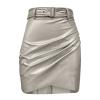 Midi Pencil Skirts for Women's Knee Length Faux Leather Skirts with Belt High Waisted Front Slit Pencil Skirt view 1