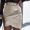 Midi Pencil Skirts for Women's Knee Length Faux Leather Skirts with Belt High Waisted Front Slit Pencil Skirt view 2