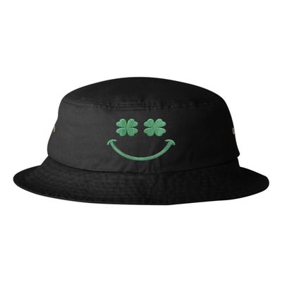 Go All Out One Size Black Bucket Shamrock Smiling Face | Positive, Happy, Smile Embroidered Cap Dad Hat