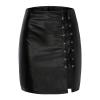 NaRHbrg Faux Leather Bodycon Slim Mini Pencil Skirt for Women Zip High-Waist Skirts Ladies Solid Button Short Skirts view 1