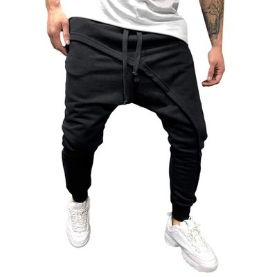 JOFOW Harem Pants for Men Chino Pant Elastic Drawstring Waist Outdoor Hiking Sweatpants Loose Fit Straight with Pockets (Black, M)