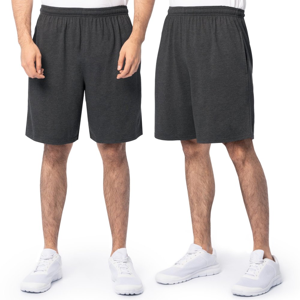 Fruit of The Loom Men's Eversoft Cotton Shorts with Pockets (S-4XL), 2 Pack-Black Heather, XX-Large