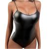 NaRHbrg Sexy Women's Plus Size Lingerie PVC Leather Halter Neck One Piece Teddy Bodysuit Leotard Catsuit Clubwear view 1