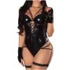 NaRHbrg Sexy Women's Plus Size Lingerie PVC Leather Halter Neck One Piece Teddy Bodysuit Leotard Catsuit Clubwear view 1