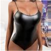 NaRHbrg Sexy Women's Plus Size Lingerie PVC Leather Halter Neck One Piece Teddy Bodysuit Leotard Catsuit Clubwear view 2