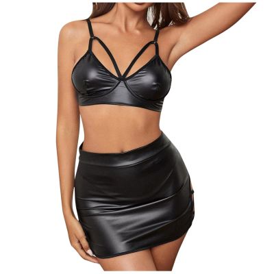 NaRHbrg Sexy Women's Plus Size Lingerie PVC Leather Halter Neck One Piece Teddy Bodysuit Leotard Catsuit Clubwear