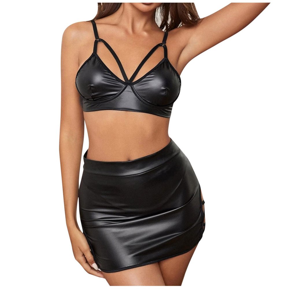 NaRHbrg Sexy Women's Plus Size Lingerie PVC Leather Halter Neck One Piece Teddy Bodysuit Leotard Catsuit Clubwear
